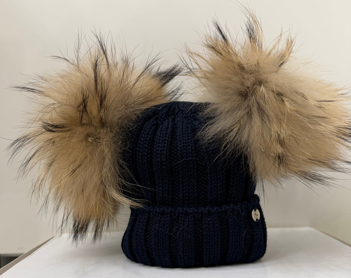 Cappello doppio PonPom blu