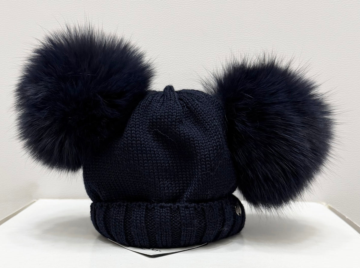 Cappello doppio PonPom blu
