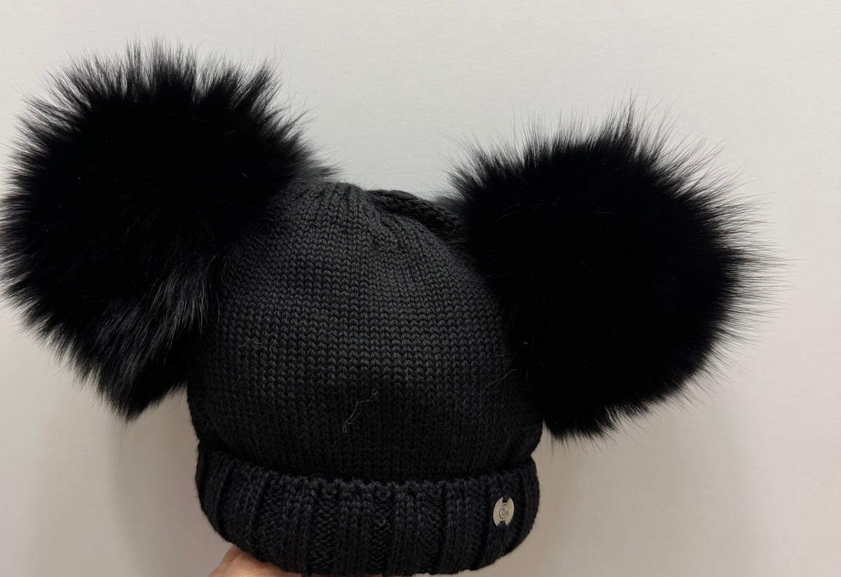 Cappello doppio PonPom nero