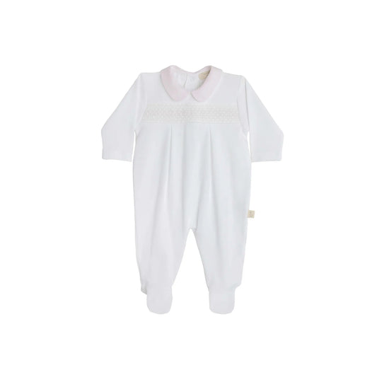 Tutina punto smock bianca/rosa