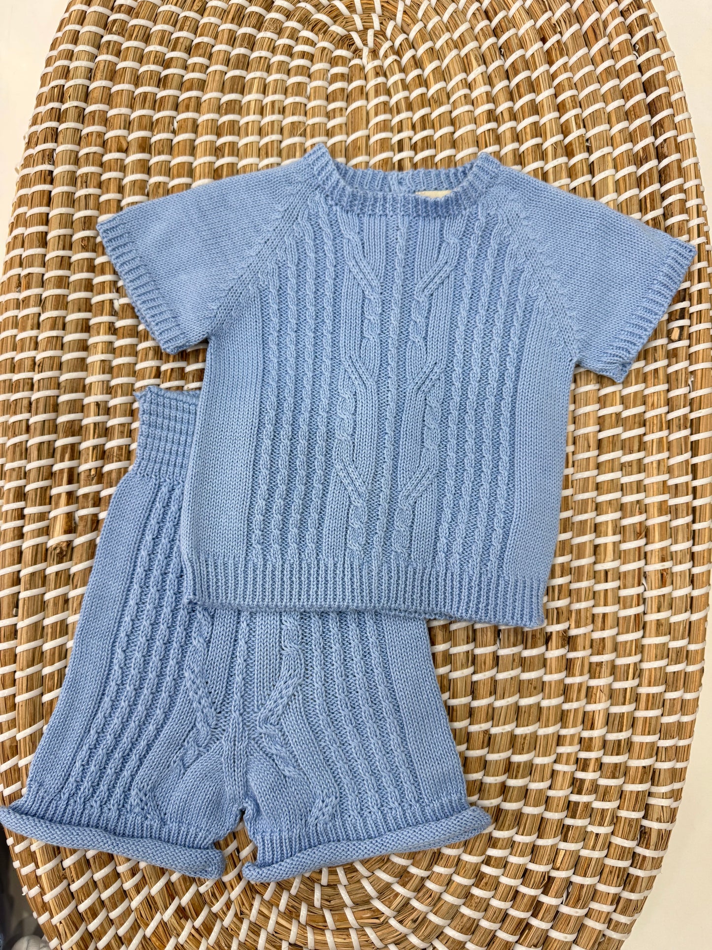 Coordinato due pezzi treccia azzurro