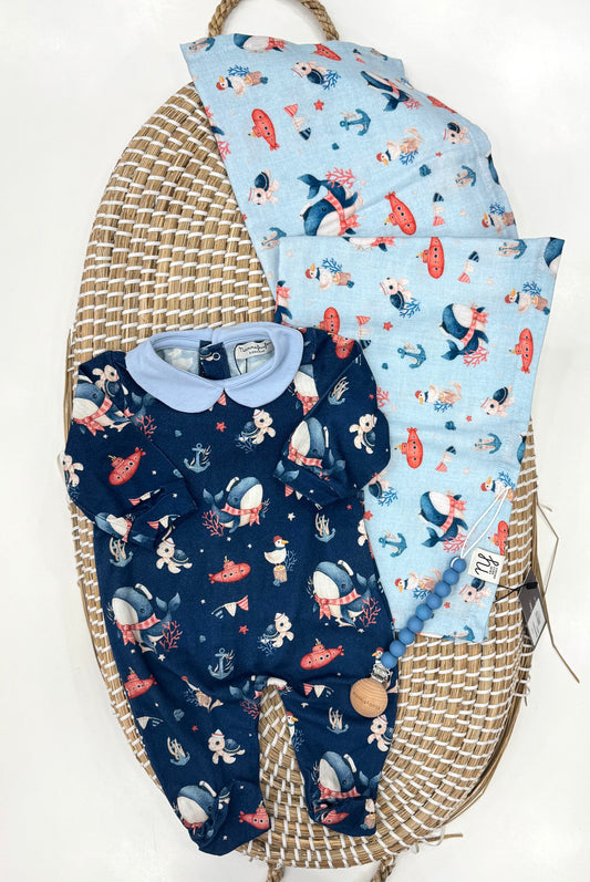 Tutina in bamboo balene blu
