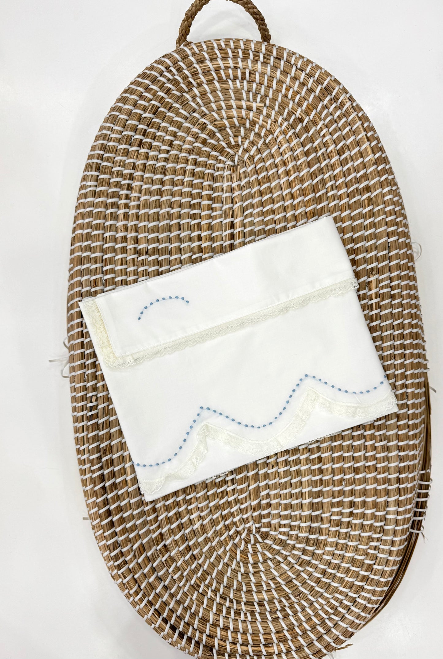 Set lenzuola pizzo avorio/azzurro