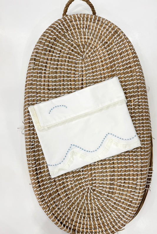 Set lenzuola pizzo avorio/azzurro